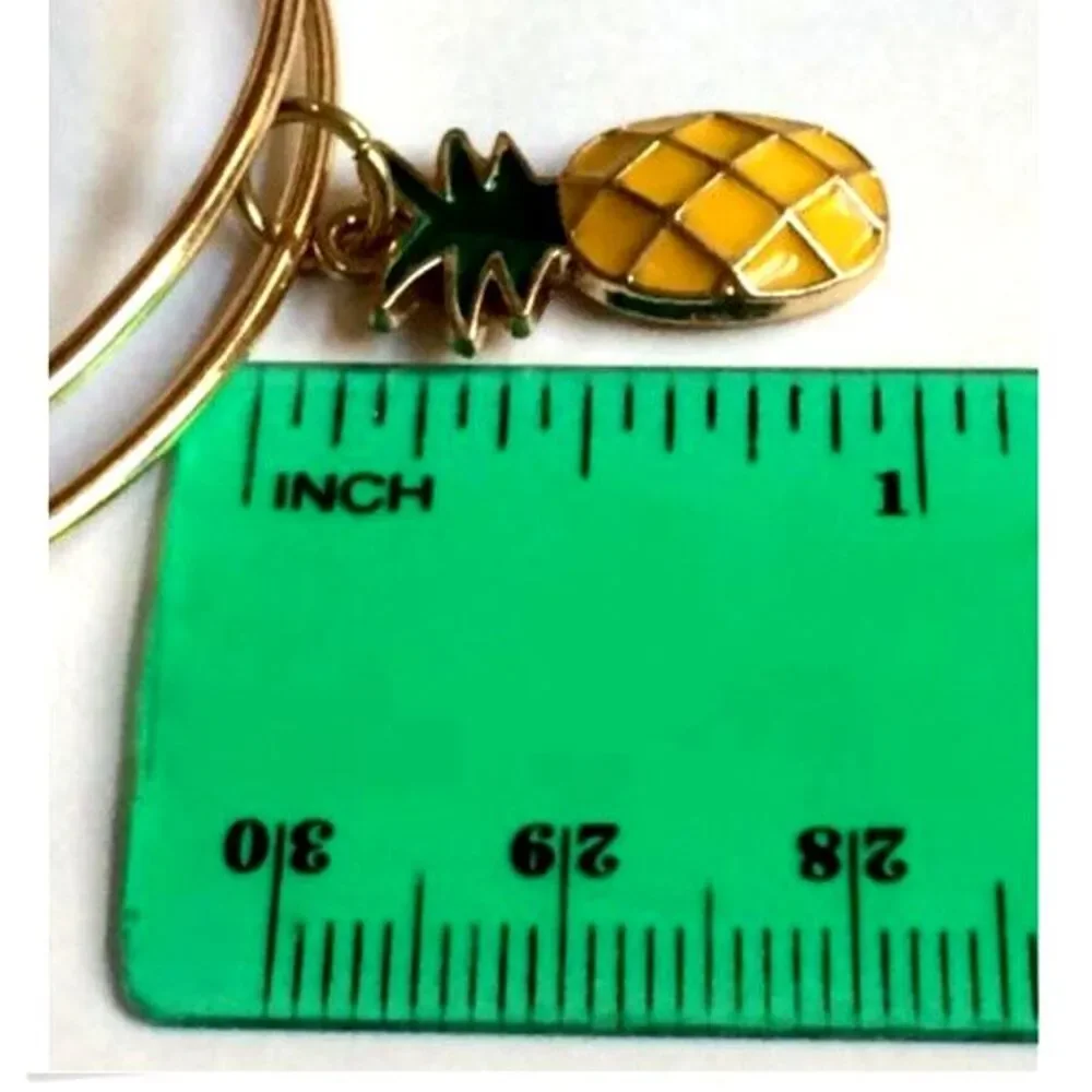 Gold Tone Pineapple Charm Bracelet Adjustable Island Beach Hawaiian Enamel Fruit